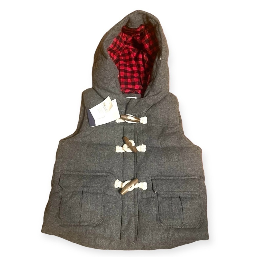 Baby Gap Quilted Toggle Gray Hoodie Vest NWT 12-18 month - Picture 2 of 10